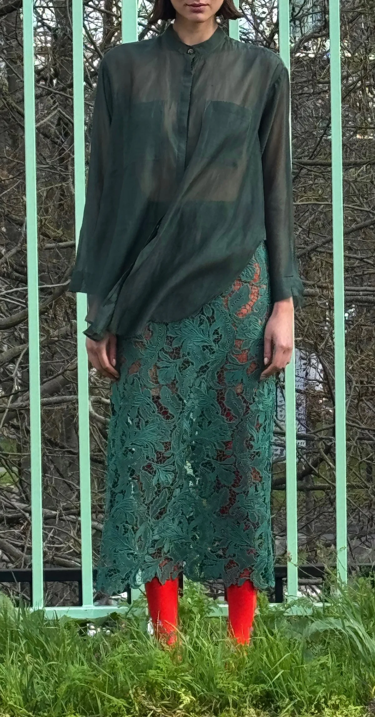 Florentine Lace Midi Skirt / Vert (Pre-Order) - Image 3